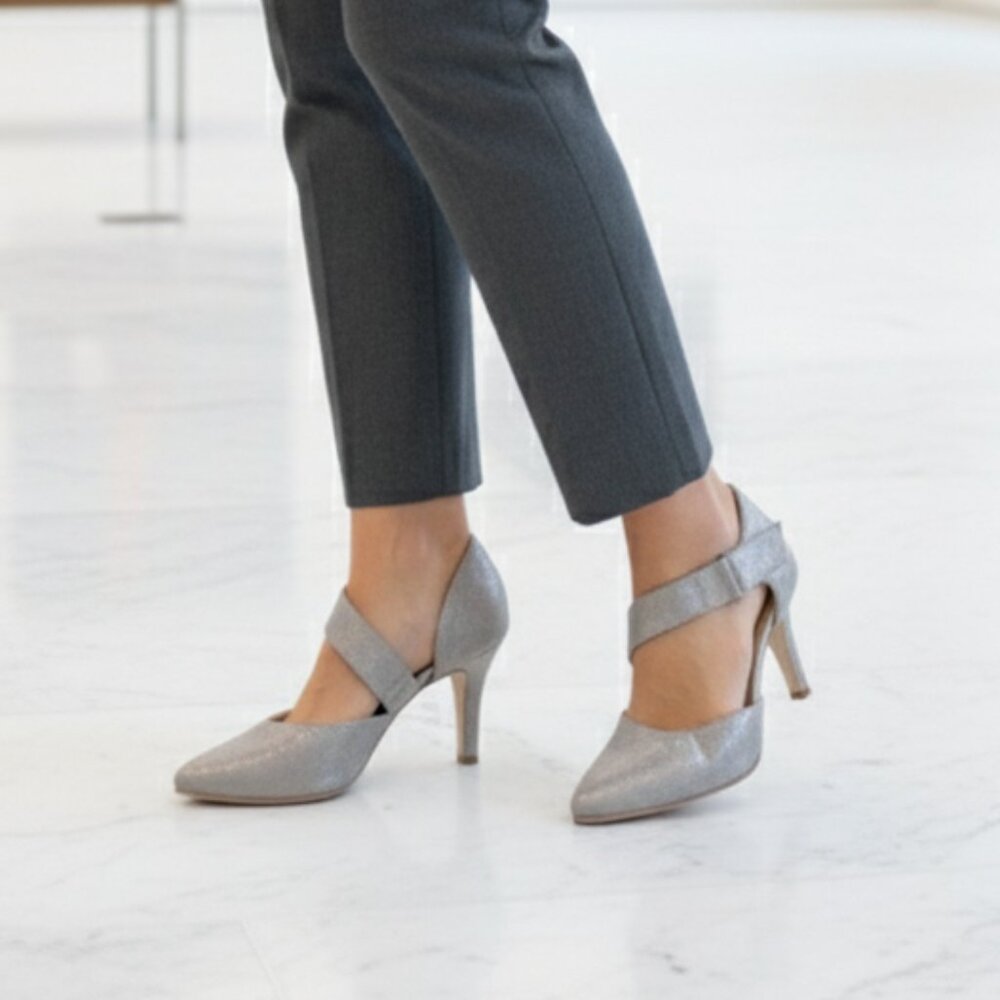 Paul Green 'Nicolette' Leather High Heels in Metallic Silver Size UK6/US 8.5